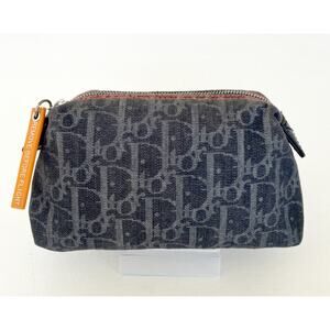 DIOR Blue Oblique Flight Denim Pouch Cosmetic Bag Grey Navy Blue